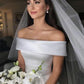 A-Line/Princess Off-the-Shoulder Sleeveless Sweep/Brush Train Ruffles Satin Wedding Dresses DEP0005973