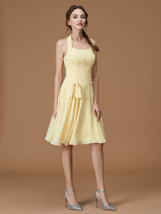 A-Line/Princess Halter Sleeveless Short/Mini Ruffles Chiffon Bridesmaid Dresses DEP0005543