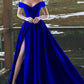 A-Line/Princess Sleeveless Off-the-Shoulder Floor-Length Ruffles Satin Dresses DEP0002058