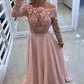 A-Line/Princess Bateau Long Sleeves Floor-Length Lace Chiffon Dresses DEP0003238