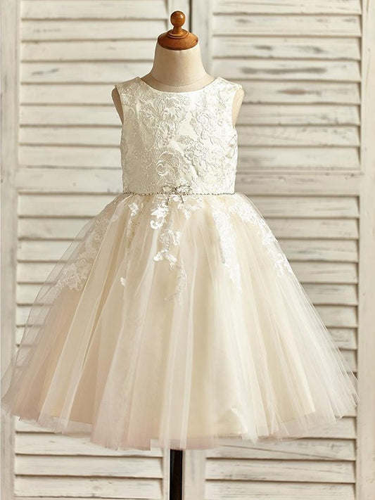 A-Line/Princess Ankle-Length Scoop Lace Sleeveless Tulle Flower Girl Dresses DEP0007862