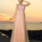 A-Line/Princess Bateau Lace Sleeveless Long Chiffon Dresses DEP0002648