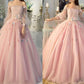 Ball Gown Off-the-Shoulder Tulle Long Sleeves Hand-Made Flower Floor-Length Dresses DEP0001386