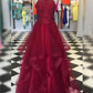 A-Line/Princess Organza Beading Scoop Sleeveless Floor-Length Dresses DEP0003063