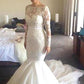 A-Line/Princess Bateau Long Sleeves Tulle Court Train Applique Wedding Dresses DEP0006292