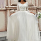 A-Line/Princess Ruched Sweetheart Tulle 3/4 Sleeves Sweep/Brush Train Wedding Dresses DEP0005935