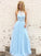 A-Line/Princess Tulle Lace Halter Sleeveless Floor-Length Dresses DEP0002903