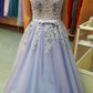 A-Line/Princess V-neck Sleeveless Floor-Length Applique Tulle Dresses DEP0002673