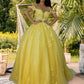 Ball Gown Tulle Applique Off-the-Shoulder Sleeveless Sweep/Brush Train Dresses DEP0001511