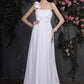 A-Line/Princess One-Shoulder Sleeveless Hand-Made Flower Ruffles Long Chiffon Wedding Dresses DEP0006989
