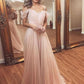 A-Line/Princess Tulle Ruched Off-the-Shoulder Sleeveless Sweep/Brush Train Dresses DEP0002893