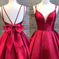 A-Line/Princess Satin Spaghetti Straps Sleeveless Bowknot Short/Mini Homecoming Dresses DEP0004224