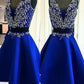 A-Line/Princess Satin Beading V-neck Sleeveless Short/Mini Two Piece Homecoming Dress DEP0003275