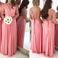 A-Line/Princess V-neck Floor-Length Spandex Sleeveless Bridesmaid Dresses DEP0005512