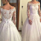 Ball Gown Long Sleeves Off-the-Shoulder Lace Tulle Court Train Wedding Dresses DEP0006300