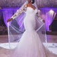Trumpet/Mermaid Long Sleeves Sweetheart Sweep/Brush Train Applique Tulle Wedding Dresses DEP0005948