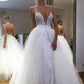A-Line/Princess Tulle Lace Spaghetti Straps Sleeveless Floor-Length Wedding Dresses DEP0006158