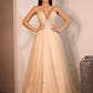 A-Line/Princess Lace Applique V-neck Sleeveless Sweep/Brush Train Wedding Dresses DEP0006491