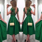 A-Line/Princess Short Sleeves Scoop Lace Satin Short/Mini Dresses DEP0008191