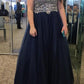 A-Line/Princess Sweetheart Sleeveless Beading Floor-Length Tulle Plus Size Dresses DEP0003018