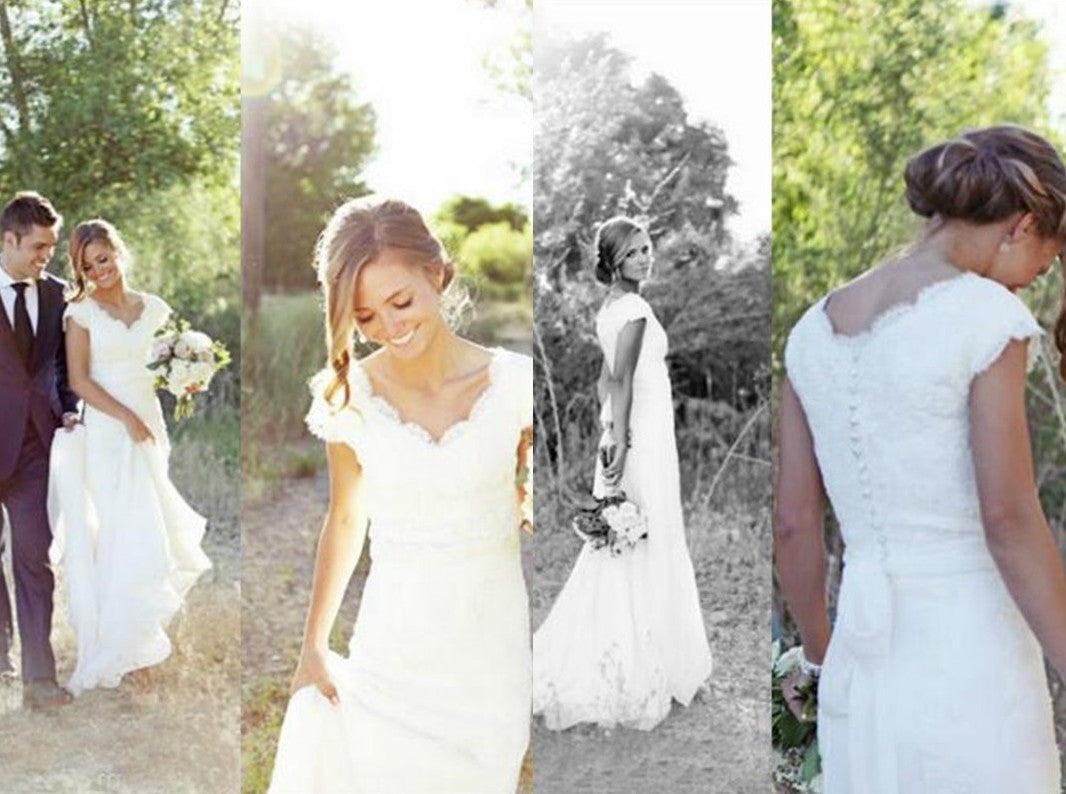 A-Line/Princess Tulle Lace V-neck Sleeveless Sweep/Brush Train Wedding Dresses DEP0006359