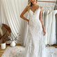 Trumpet/Mermaid Tulle Applique V-neck Sleeveless Sweep/Brush Train Wedding Dresses DEP0006783