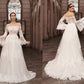 A-Line/Princess Off-the-Shoulder Tulle Long Sleeves Applique Sweep/Brush Train Wedding Dresses DEP0005981