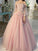 Ball Gown Off-the-Shoulder Tulle Long Sleeves Hand-Made Flower Floor-Length Dresses DEP0001386