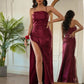 Sheath/Column Elastic Woven Satin Ruched Halter Sleeveless Floor-Length Dresses DEP0001521
