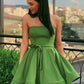 A-Line/Princess Strapless Ruffles Sleeveless Satin Short/Mini Homecoming Dresses DEP0004486