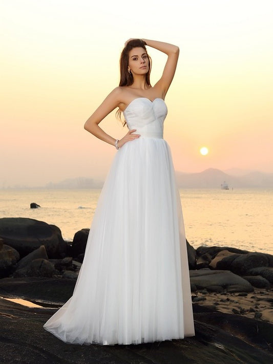 A-Line/Princess Sweetheart Sleeveless Long Net Beach Wedding Dresses DEP0006582