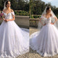 Ball Gown Tulle Applique Off-the-Shoulder Sleeveless Court Train Wedding Dresses DEP0006987