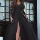 Ball Gown Long Sleeves Off-the-Shoulder Floor-Length Tulle Applique Dresses DEP0001366