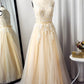 A-Line/Princess Tulle Applique Sleeveless Floor-Length Straps Dresses DEP0004673