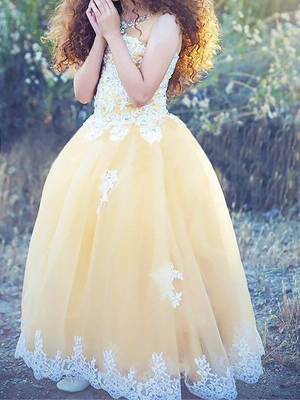 Ball Gown Jewel Sleeveless Applique Floor-Length Tulle Flower Girl Dresses DEP0007689
