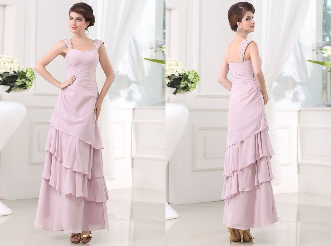 A-Line/Princess Beading Sleeveless Straps Layered Chiffon Long Dresses DEP0004648