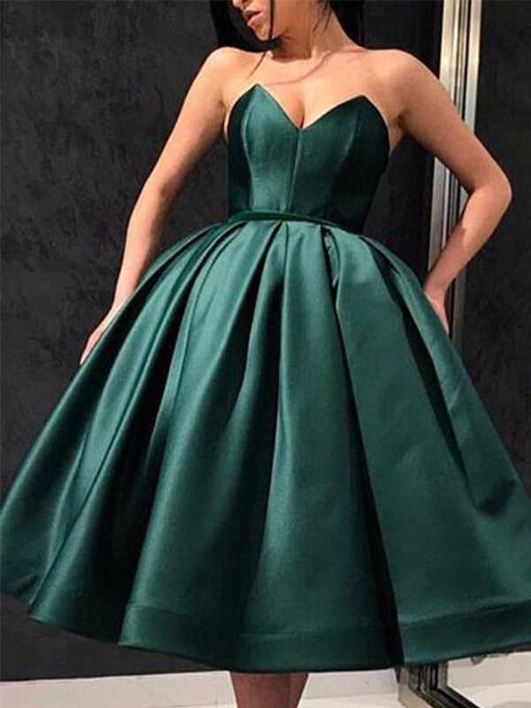 A-Line/Princess Sweetheart Ruffles Satin Tea-Length Short/Mini Homecoming Dresses DEP0004260