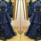 A-Line/Princess Sleeveless Halter Tulle Beading Floor-Length Two Piece Dresses DEP0001816