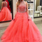Ball Gown Sleeveless Halter Beading Floor-Length Tulle Dresses DEP0002357