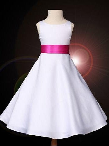 A-line/Princess Scoop Bowknot Sleeveless Long Satin Flower Girl Dresses DEP0007687