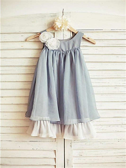A-line/Princess Scoop Sleeveless Ruffles Tea-Length Chiffon Flower Girl Dresses DEP0007771