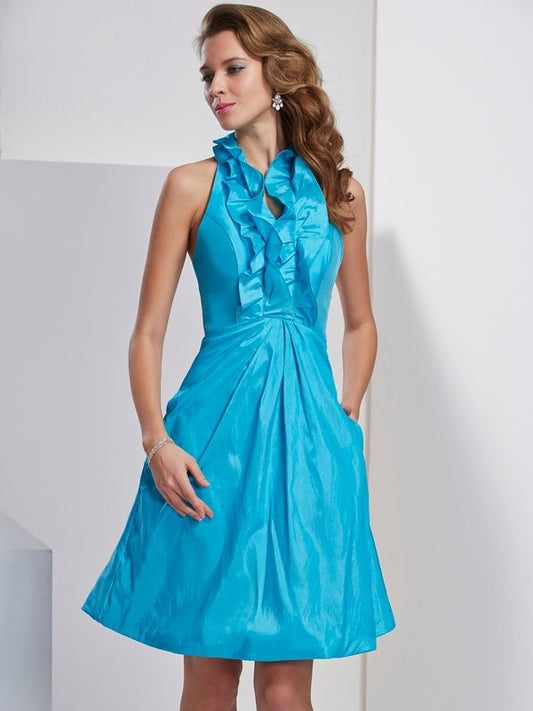 A-Line/Princess Halter Sleeveless Ruffles Short Taffeta Homecoming Dresses DEP0008983