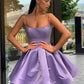A-Line/Princess Square Satin Ruffles Sleeveless Short/Mini Homecoming Dresses DEP0004179