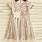 A-line/Princess Scoop Short Sleeves Hand-made Flower Tea-Length Lace Flower Girl Dresses DEP0007728