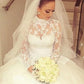 Ball Gown Long Sleeves High Neck Sweep/Brush Train Sash/Ribbon/Belt Lace Wedding Dresses DEP0006548