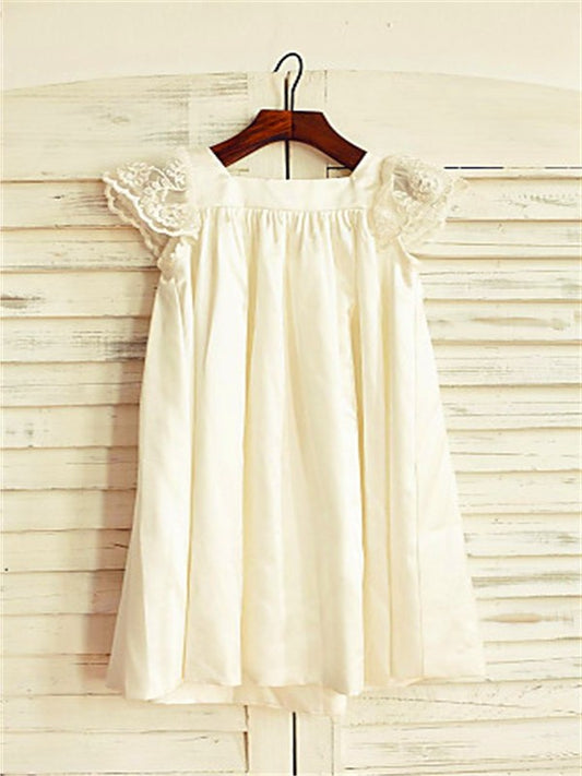 A-line/Princess Scoop Short Sleeves Lace Tea-Length Chiffon Flower Girl Dresses DEP0007794