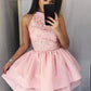 A-Line/Princess Lace Jewel Sleeveless Satin Short/Mini Dresses DEP0008578