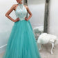 A-Line/Princess Halter Sleeveless Floor-Length Lace Tulle Dresses DEP0002925