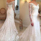 Trumpet/Mermaid Off-the-Shoulder Court Train Long Sleeves Applique Lace Wedding Dresses DEP0006139
