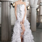 Sheath/Column Strapless Sleeveless Beading Long Organza Wedding Dresses DEP0006847